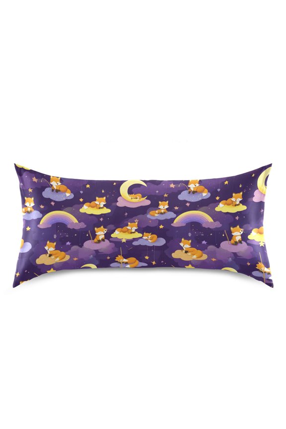 Dreamy Fox Pattern Pillow Case Standard Size Silky Satin Pillow Cover for Bedroom 20x26 Inch