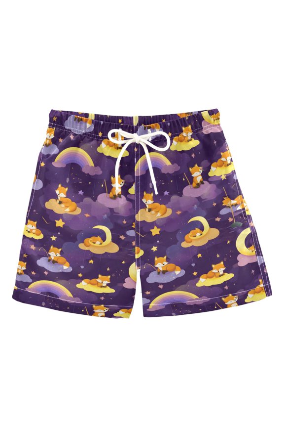 Dreamy Fox Pattern Swim Trunks Quick Dry Beach Pool Board Shorts Lightweight Stylish Print Sizes 2T to XL