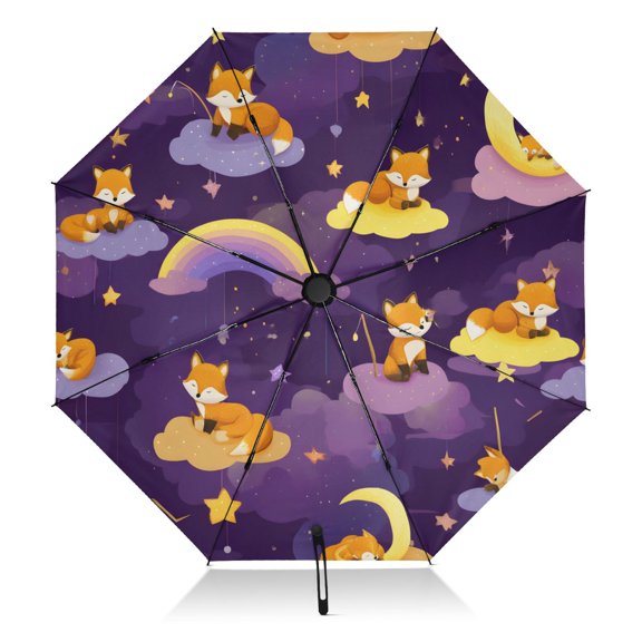Dreamy Fox Pattern Umbrella Folding Sun Umbrella Travel Auto Open Close Large UV50+ 40in