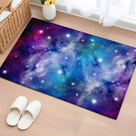Dreamy Galaxy 2'x3' Rug for Entryway Front Door Kitchen Sink Area, Universe Starry Sky Shine Stars Colorful Modern Low Pile Non Slip Rectangle Area Rug, Machine Washable Indoor Outdoor Mat