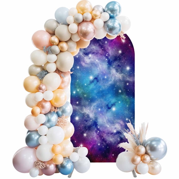 Dreamy Galaxy Arch Backdrop Cover 4 FT Universe Starry Sky Shine Stars Colorful Modern Stretchy Elastic Arch Stand Covers Spandex Arched Background Birthday Wedding Party Decoration (No Stand)