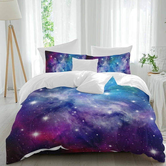 Dreamy Galaxy Comforter Set California King Size, Universe Starry Sky Shine Stars Colorful Modern Soft Bedding Set for Man Woman, 4 Pieces Duvet Cover Set with Fitted Sheet, 2 Pillowcases