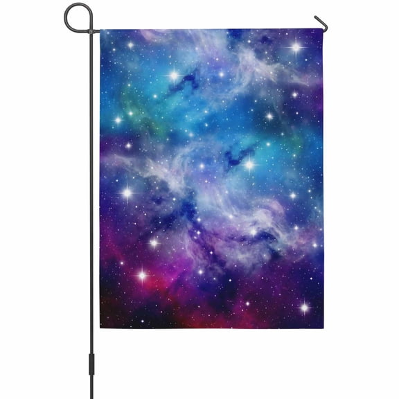 Dreamy Galaxy House Flags For Outdoor, Universe Starry Sky Shine Stars Colorful Modern Small Double Side Yard Flags Weather Proof House Decor for Lawn Outside Holiday 28 x 40 Inches