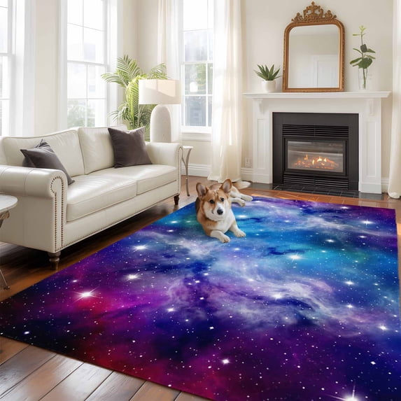 Dreamy Galaxy Large Area Rugs 6x9 ft Universe Starry Sky Shine Stars Colorful Modern Washable Rug Non Slip Indoor Carpet Absorbent Floor Mat for Living Room Bedroom Dining Room