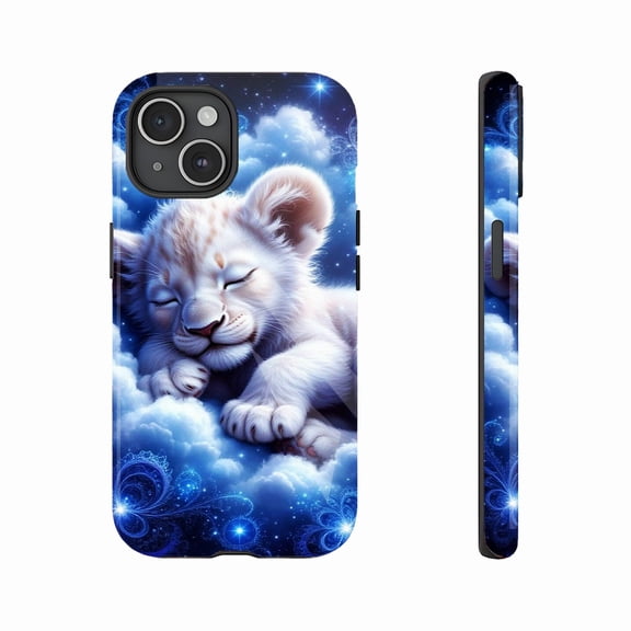 Dreamy Galaxy Lion Cub Fantasy Art iPhone Case for Fairy Tale Lovers Birthday Gift Compatible with iPhone 11/12/13/14/15/16 (Pro Max/Plus)