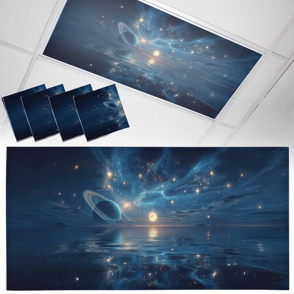 Dreamy Galaxy Planet Fluorescent Light Covers Starry Sky Mysterious Natural Sea Magnetic Light Filters Ceiling Lighting Panel Shade for Classroom Office Home 2 x 4 ft, 4 Pack
