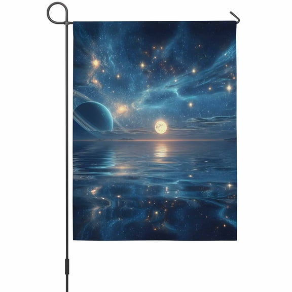 Dreamy Galaxy Planet Garden Flag 12 x 18 Inches, Starry Sky Mysterious Natural Sea Weather Proof Outdoor Patio Flags Double Sided Small Garden Decoration for Yard Outside Home