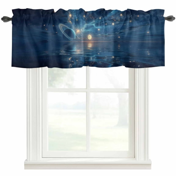 Dreamy Galaxy Planet Valances for Windows Starry Sky Mysterious Natural Sea Rod Pocket Curtain Valance Window Treatment Short Curtains for Kitchen Living Room, 42"x12"