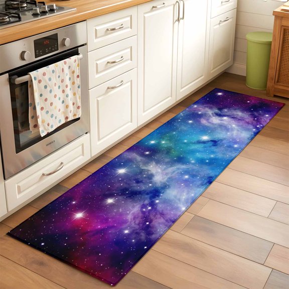Dreamy Galaxy Runner Rugs 2x6 ft Universe Starry Sky Shine Stars Colorful Modern Washable Hallway Rugs Non-Slip Floor Mats Absorbent Carpet Bedside Runners for Bedroom Kitchen Bathroom Laundry Room