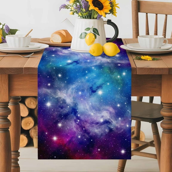 Dreamy Galaxy Table Runner 13x48 Inch Universe Starry Sky Shine Stars Colorful Modern Cotton Linen Dining Table Runner Ideal for Dresser Kitchen Coffee Tables - Machine Washable