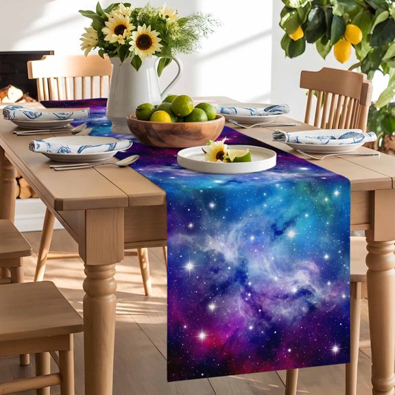 Dreamy Galaxy Table Runner, Universe Starry Sky Shine Stars Colorful Modern Washable Kitchen Table Runners Dress Scarves for Dining Table Decorations Party/Restaurant/Indoor Outdoor Use, 13x60in