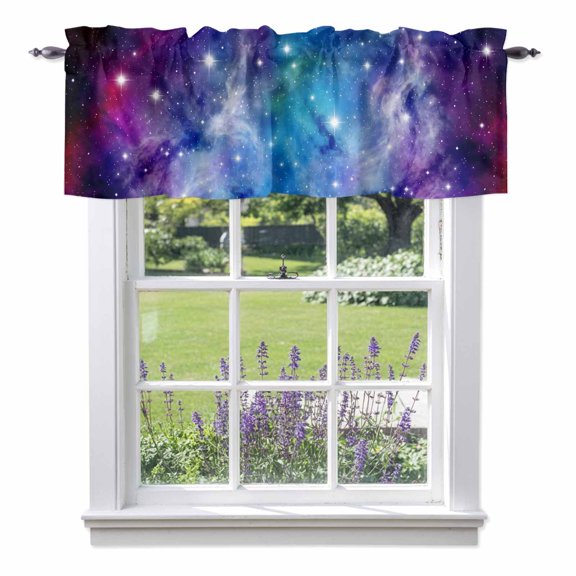 Dreamy Galaxy Valances for Windows Universe Starry Sky Shine Stars Colorful Modern Rod Pocket Cafe Window Treatments Valance Curtains for Kitchen Bathroom Laundry Basement Windows 54"x18"