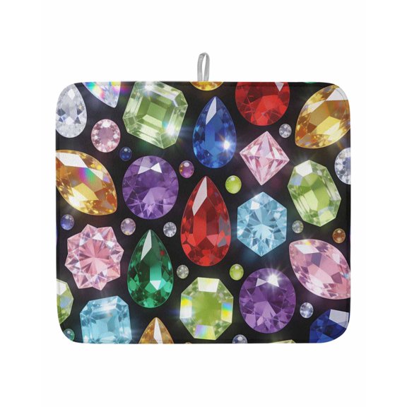 Dreamy Gemstone Colorful Dish Drying Mats for Kitchen Counter,Absorbent Microfiber Dish Drainer Rack Mat Abstract Geometric Drying Pad for Sinks,Utensils,Countertops,16x18in