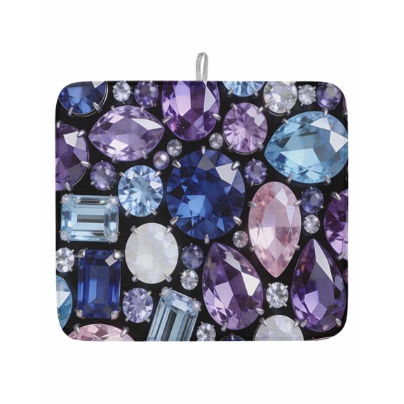 Dreamy Gemstone Ombre Purple Dish Drying Mats for Kitchen Counter,Absorbent Microfiber Dish Drainer Rack Mat Abstract Geometric Drying Pad for Sinks,Utensils,Countertops,16x18in