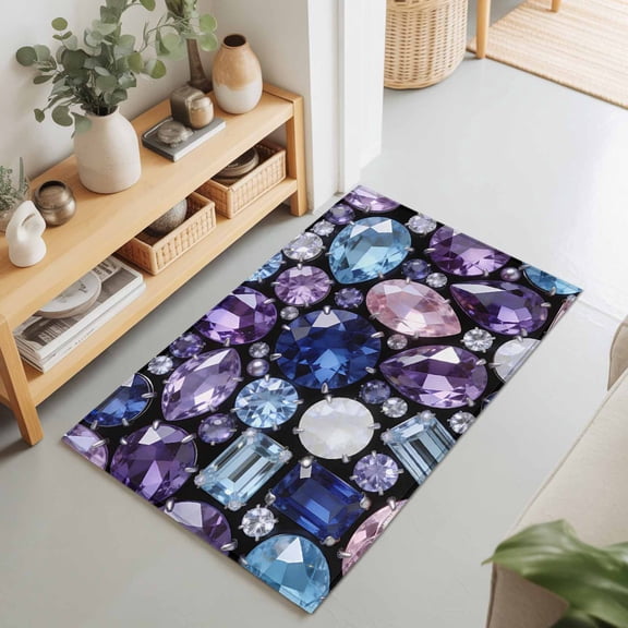 Dreamy Gemstone Ombre Purple Rectangle Rug 2'x3' Abstract Geometric Washable Area Rugs for Living Room Bedroom Entryway Non Slip Entrance Door Mat Indoor Floor Carpet