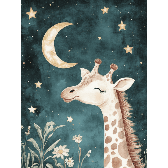 Dreamy Giraffe under Night Sky Canvas Print/Wall Art Perfect for Bedroom Living Room Nursery Bathroom and Office Decor.