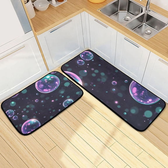Dreamy Glowing Bubbles Kitchen Mat Set of 2 Cushioned Non Slip Rugs for Bedroom Floor Runner Mats