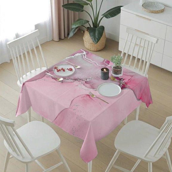 Dreamy Gradient Pink Waves Table Cloth 54x54in, Waterproof Square Tablecloth Wipeable Tablecloths Modern Abstract Fluid Art Table Covers for Dining Tables Party Indoor Outdoor