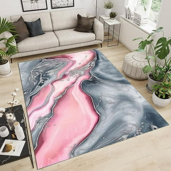 Dreamy Gray Pink Area Rug, Abstract Print Bedroom Rug, Non-Slip And Noise-Reducing And Washable Carpet For Living Room Children's Room Dormitory Study Kitchen 3 x 4ft