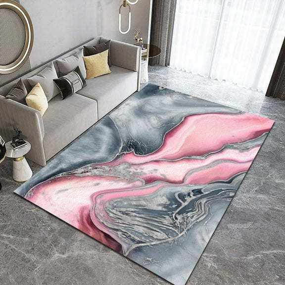 Dreamy Gray Pink Area Rug, Stylish Abstract Print Low Pile Bedroom Rug, Non-Slip And Noise-Reducing And Washable For Living Room Children's Room Dormitory Study Kitchen