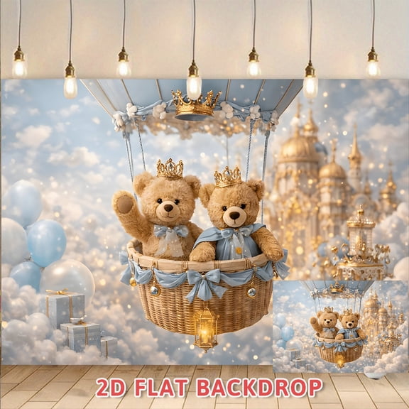 Dreamy Hot Air Balloon Teddy Bear Backdrop Perfect For Birthday Party Celebration Photography Decoration Setup