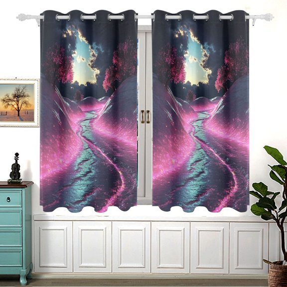 Dreamy Landscape Blackout Curtains for Living Room Bedroom 55W x 54L Insulated Window Drapes 2 Panels
