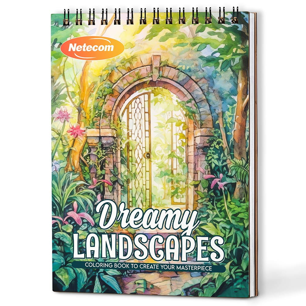 Dreamy Landscapes Coloring Book Spiral Bound For Adults, A5 Wooden Cover, 30 Calming Coloring Pages of Scenic Mountain Views and Gentle Rivers for Stress Relief and Relaxation