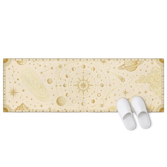 Dreamy Lunar Phase 2 Pieces Non-Slip Kitchen Mat Set, Central Sunburst Moon Cycle Stars Mountain Soft Door Mat with Rubber Backing, Dirtproof Rugs for Entrance Doorway, 23.6 x 70.9in