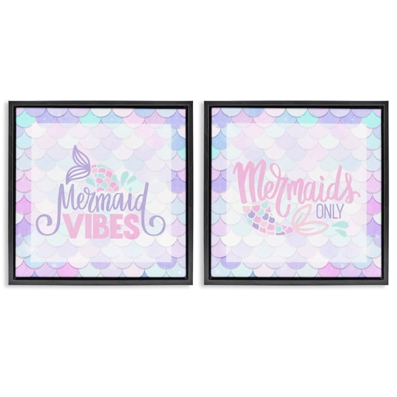 Dreamy Mermaid Phrases with Scales 2 Piece Black Framed Floater Canvas Set, design by Kim Allen