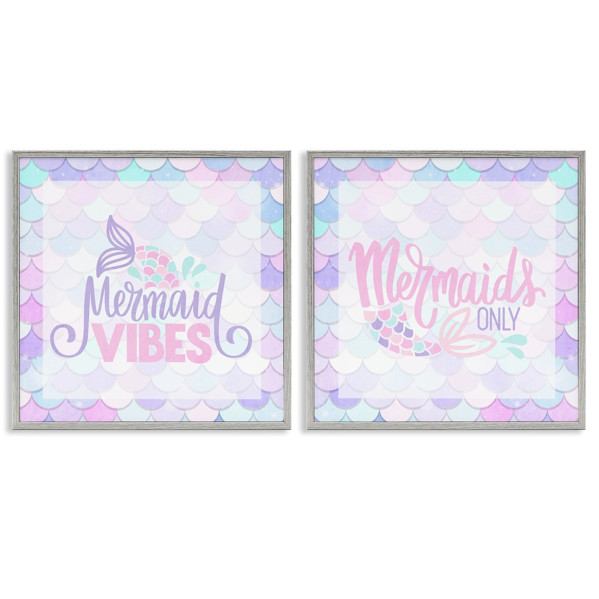 Dreamy Mermaid Phrases with Scales 2 Piece Gray Framed Giclee Art Set, design by Kim Allen