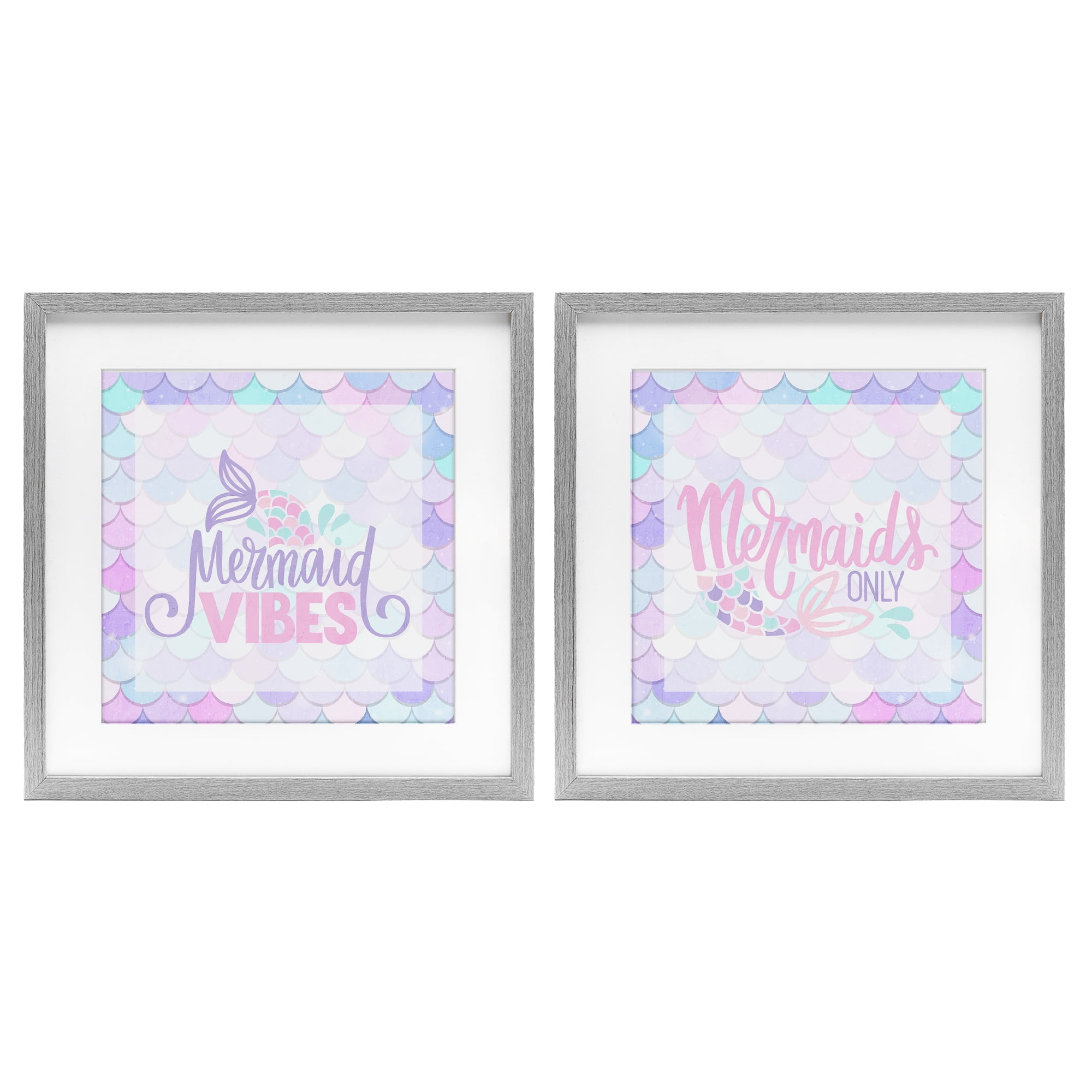 Dreamy Mermaid Phrases with Scales 2 Piece Gray Framed Print Under Glass Set, design by Kim Allen