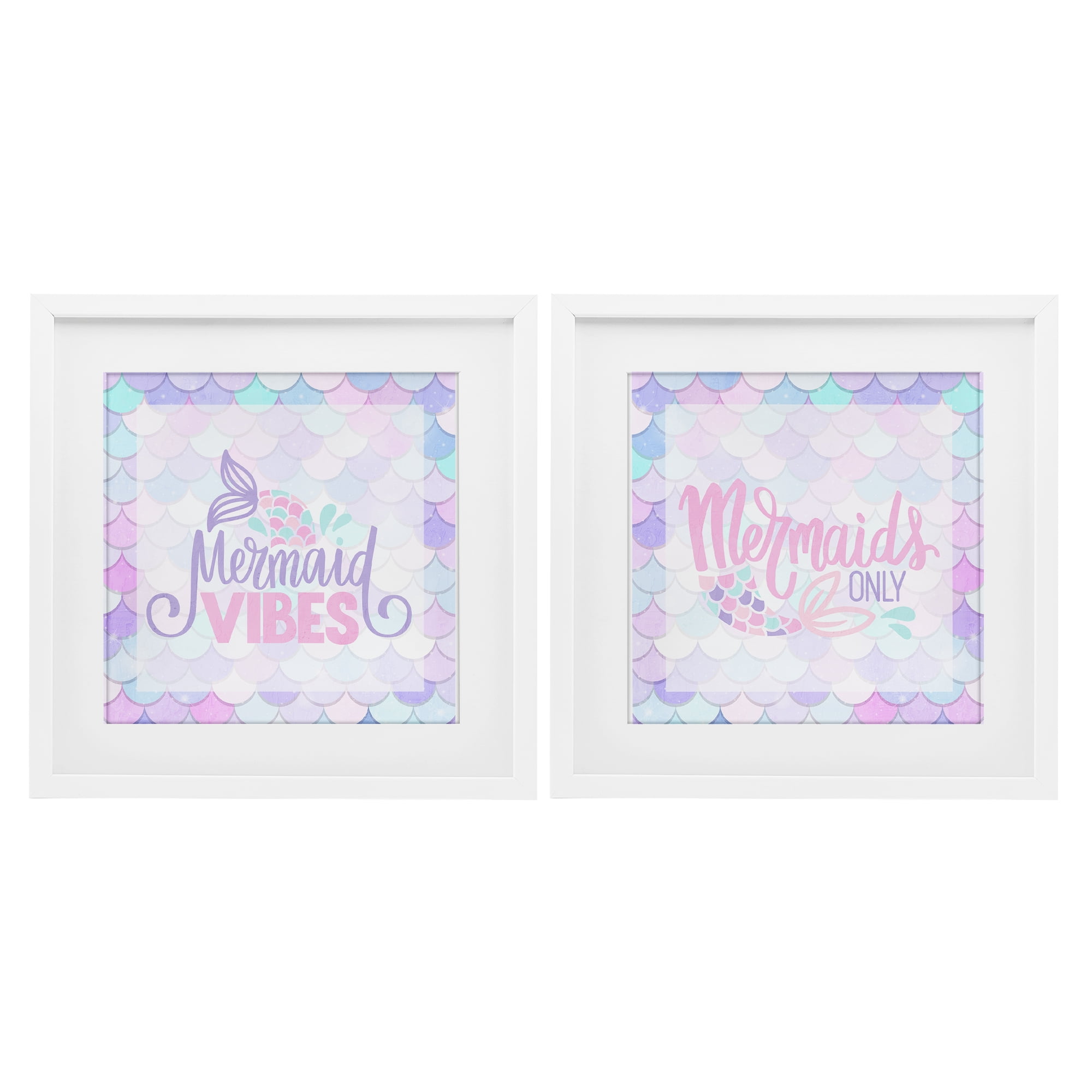 Dreamy Mermaid Phrases with Scales 2 Piece White Framed Print Under Glass Set, design by Kim Allen