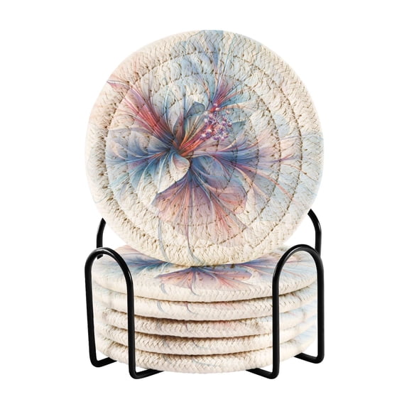Dreamy Mixture Colors Flower Drinking Coasters Cup Mat with Holder for Kitchen Cafe Bar 6 Packs