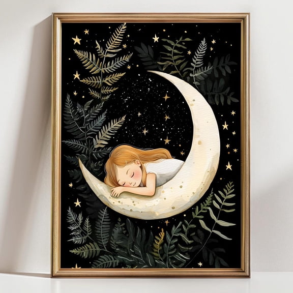 Dreamy Moon Child Wall Art Celestial Artwork Sleepy Girl Nursery Decor
