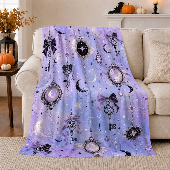 Dreamy Moon Constellation Victorian Fantasy, Mystical Celestial Art Scene, Warm Flannel Blanket for Home Library and Reading Nook, Celestial Art Lovers Housewarming Gift, Fantasy Home Decor