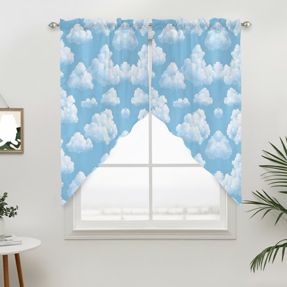 Dreamy Nature Swag Valances for Windows, Serene Coastal White Clouds Rod Pocket Short Curtains, Machine Washable Kitchen Window Topper for Bathroom Living Room, 28 x 36 Inch, 1 Pair