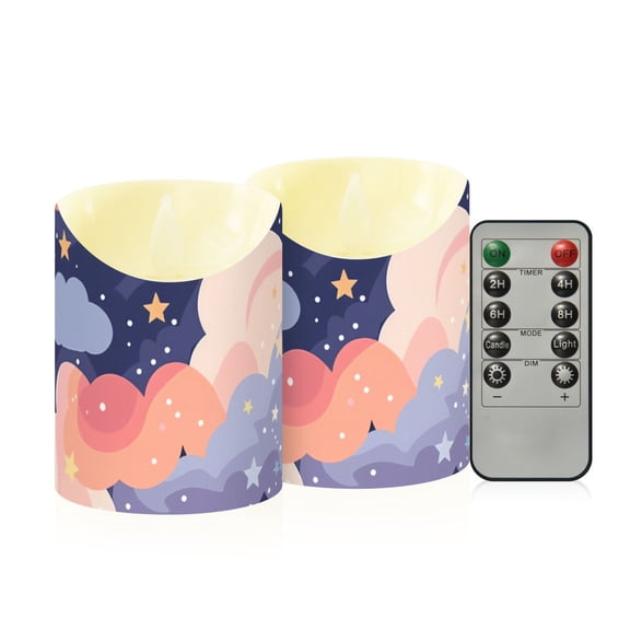 Dreamy Nebula Colorful Clouds Stars Flickering Flameless Candles with Remote Timer Battery Operated LED Tealight Set of 2 S