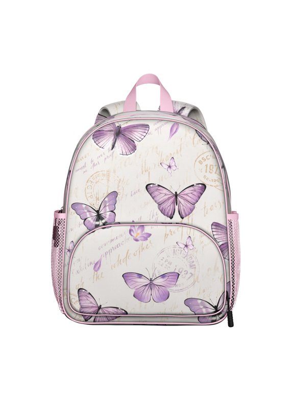 Dreamy Night Sky Butterfly Student Backpack – Watercolor Floral Pattern with Stars, Constellation, Fantasy Butterfly Wings
