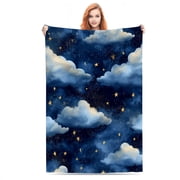 Dreamy Night Sky Clouds Lightweight Flannel Printed Blanket - Ultra Soft & Warm, All-Season Cozy Plush for Couch, Bed, Office, Camping Nap - Perfect Decorative Gift