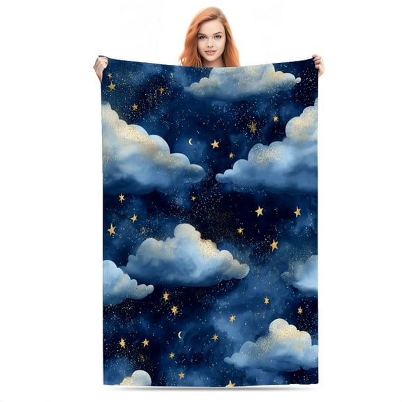 Dreamy Night Sky Clouds Lightweight Flannel Printed Blanket - Ultra Soft & Warm, All-Season Cozy Plush for Couch, Bed, Office, Camping Nap - Perfect Decorative Gift