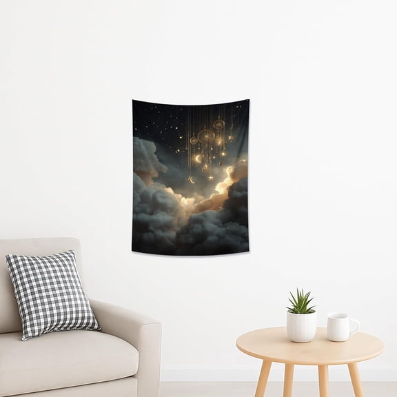 Dreamy Night Sky Tapestry, Celestial Clouds Wall Hanging, Star Moon Bohemian Decor for Bedroom, Living Room, Dorm, Cozy Home Accents 30x40 Inch