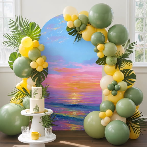 Dreamy Ocean Arch Backdrop Cover, 5FT, Abstract Fantasy Sun Ocean Sky Spandex Arch Covers Double-Sided Backdrop for Wedding Birthday Party Photo Background Decoration