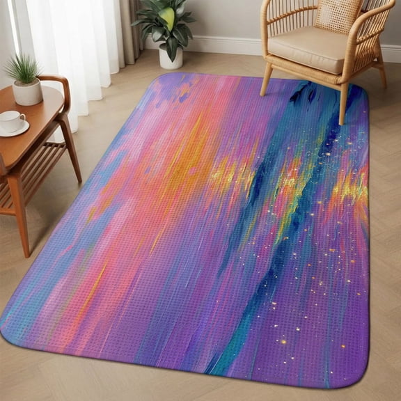 Dreamy Ocean Area Rugs for Living Room 5x6, Abstract Fantasy Sun Ocean Sky Washable Area Rug with Non Slip Backing, Stain Resist Linen Carpet for Bedroom, Dining Room, Entryway, Entrance
