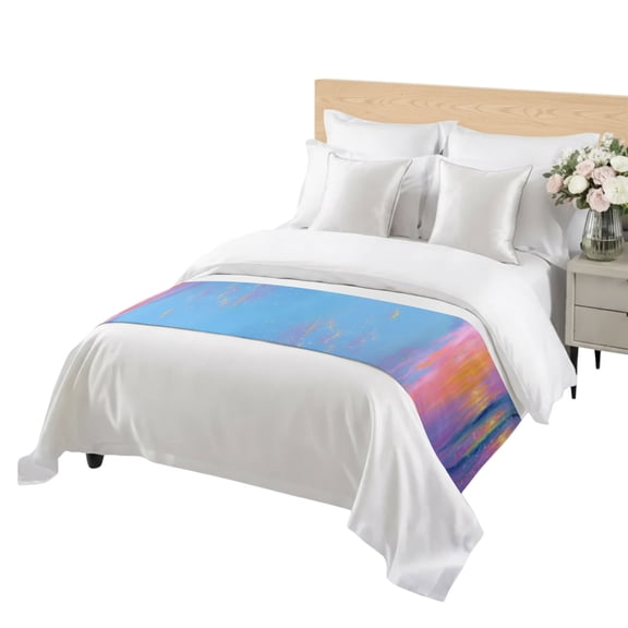Dreamy Ocean Bed Runner Twin Size Abstract Fantasy Sun Ocean Sky Soft Bed Scarf for Foot of Bed, Decorative Bedding Scarf Protection for Hotel Home Bedroom 71 x 20 Inch