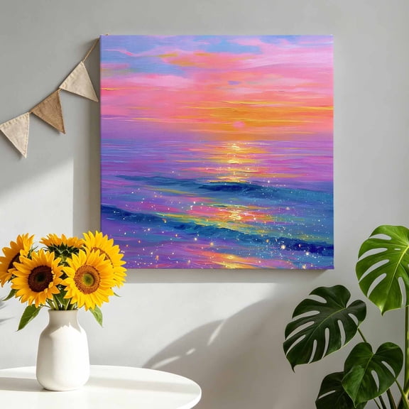 Dreamy Ocean Canvas Wall Art, Abstract Fantasy Sun Ocean Sky Pictures Wall Decor Wooden Framed Artwork Art Prints for Living Room Hallway Bedroom Office 8"x8"