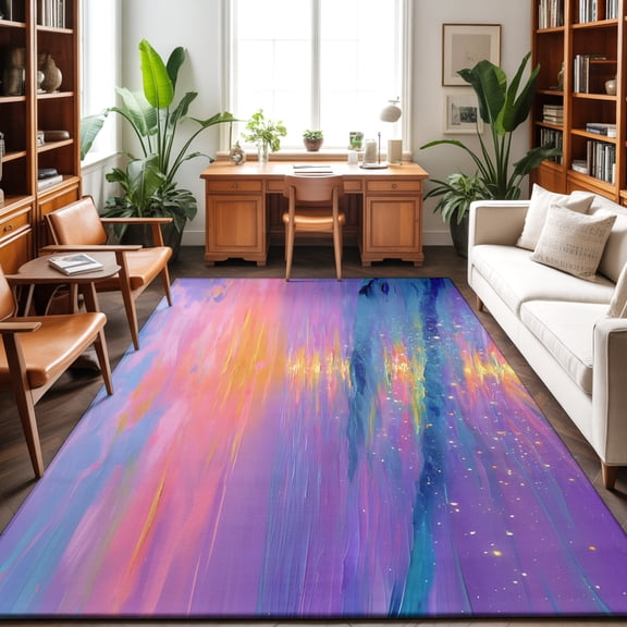 Dreamy Ocean Washable Area Rug 9 x 12 ft Abstract Fantasy Sun Ocean Sky, Soft Non Slip Rugs Stain Repellent Indoor Felt Carpet for Living Dining Room Bedroom Home Office