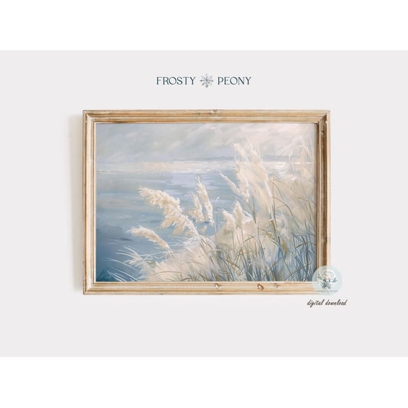 Dreamy Ocean White Reeds Scenery Art Print, Charming Coastal Wall Art, Serene Ocean Landscape Art, Wall Art, Modern Wall Decor, 12x18 UNFRAMED