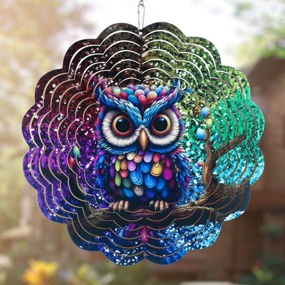 Dreamy Owl Wind Spinner Mandala, 12 inch 3D Large Hanging Art Wind Sculpture Decorations,Hanging Wind Spinner, Kinetic Yard Art Decorations
