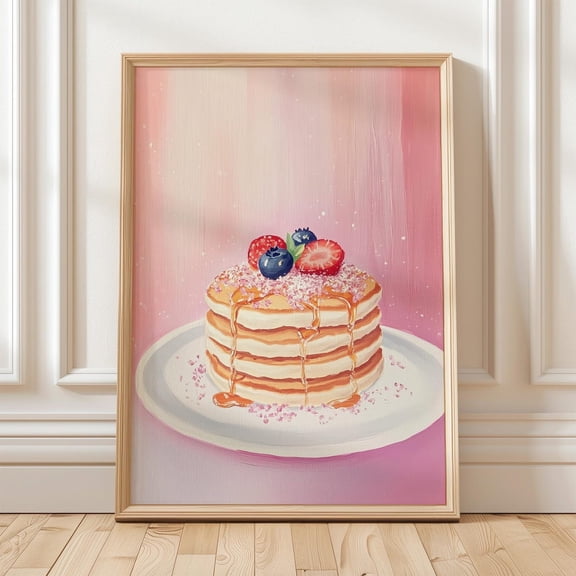 Dreamy Pancake Stack Artwork, Vintage Brunch Café Print, Pastel Diner Aesthetic Wall Art, Cozy Morning Pancake Poster, Aesthetic Pancake Art Wall Art, Modern Wall Decor, 8x12 UNFRAMED