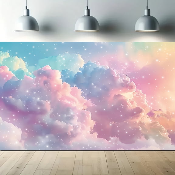 Dreamy Pastel Clouds Photography Backdrop Rainbow Cloud Backdrop for Birthday Party Decorations Colorful Sky Girl Birthday Photography Background Baby Shower Banner Cake Table Studio Photo Props